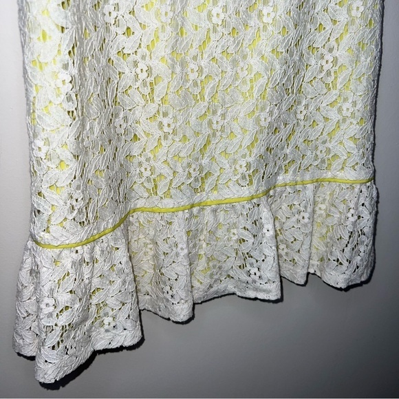 LOFT Ivory and Bright Yellow Lace Ruffle Hem Dress Size 4 - Picture 5 of 8